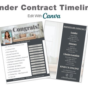 Real Estate Under Contract Timeline, Contacts Template, Realtor Marketing, Instant Download, Edit in Canva