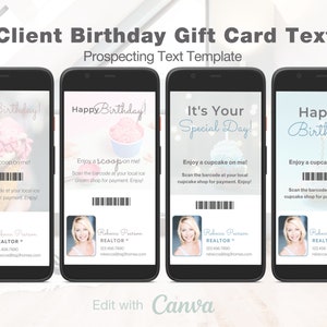 Message texte de carte-cadeau d'anniversaire, marketing d'agent immobilier, carte-cadeau textible, texte de café, texte d'anniversaire