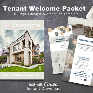 Paquete de bienvenida para inquilinos︱Carta de bienvenida de administración de propiedades︱Nuevo inquilino︱Marketing inmobiliario︱Plantilla de propietario︱EDITAR EN CANVA
