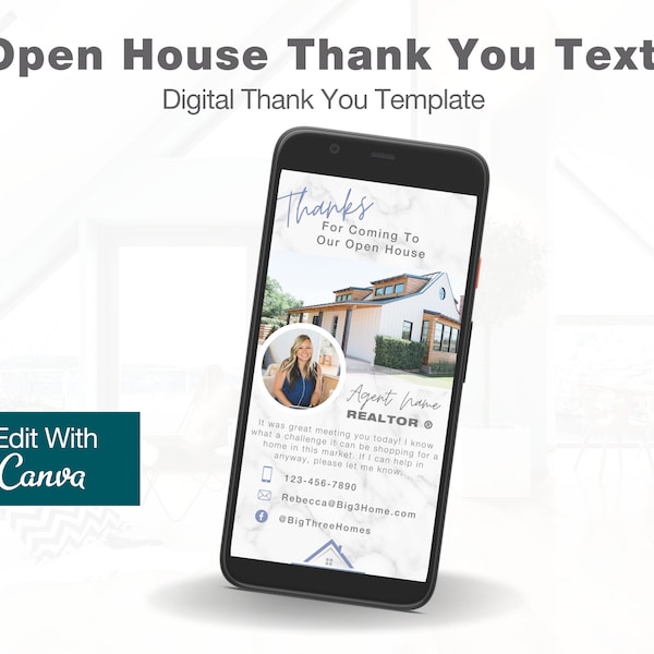 Real Estate Textable Open House Thank You, Digital Thank You, Text Template, Real Estate Marketing, Instant Download, EDIT IN CANVA