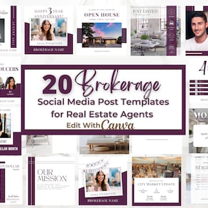 Real Estate Social Post, Brokerage Facebook, Instagram Post Templates, Real Estate Templates, Realtor Marketing, Edit in Canva