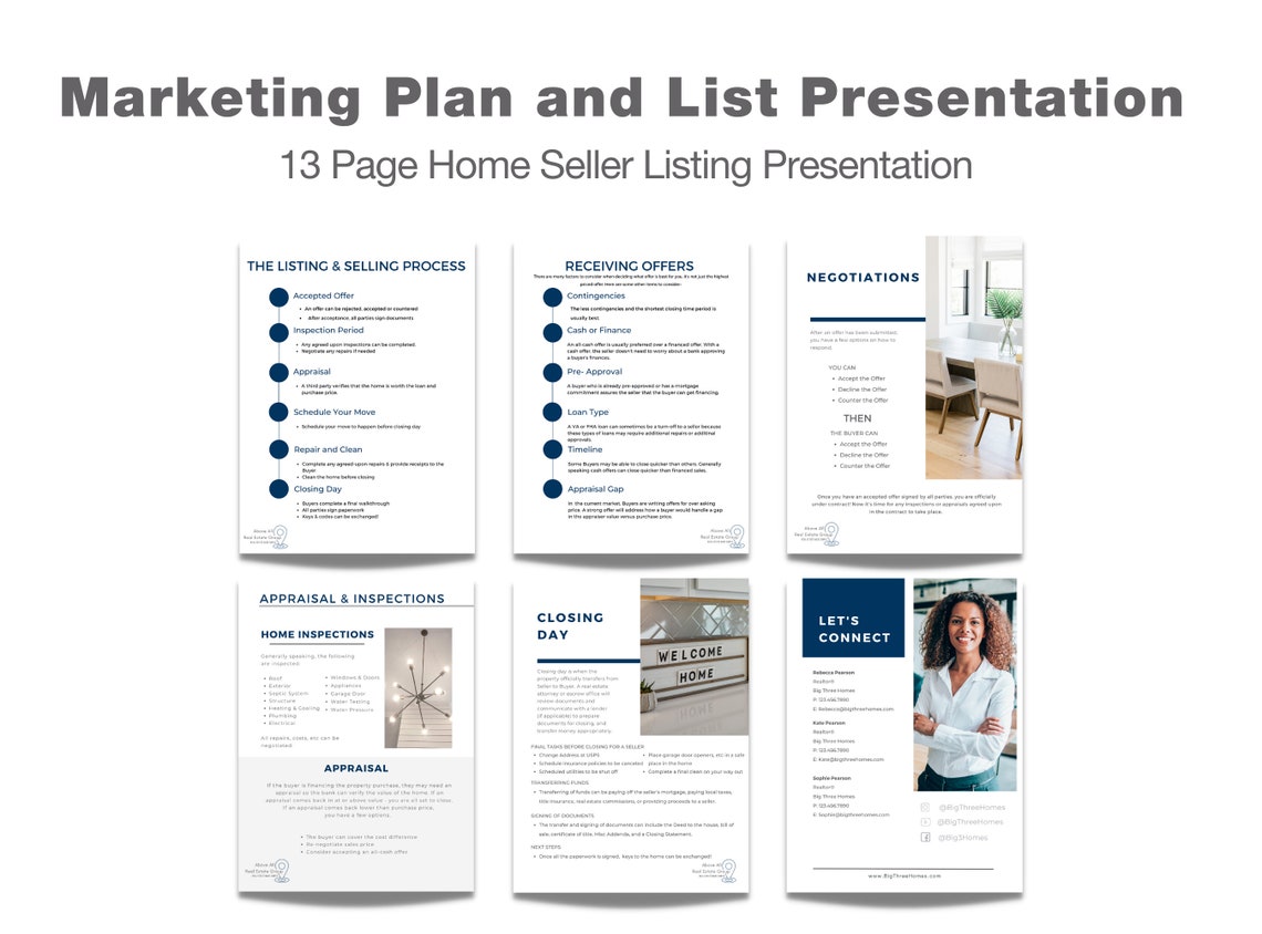 Real Estate Marketing Plan & Listing Presentation, Prelist Packet, Editable Marketing Template