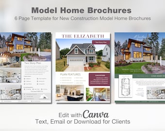 New Listing, New Construction Model Home Brochure, Home Builder Handout, Floor plan sheet, Customize and Download with Canva