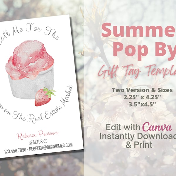 Ice Cream Pop By Gift Tags, Real Estate Marketing, Realtor Scoop Pop By Tag, Thank You Tag, Referral Tag, Instant Download,EDIT IN CANVA