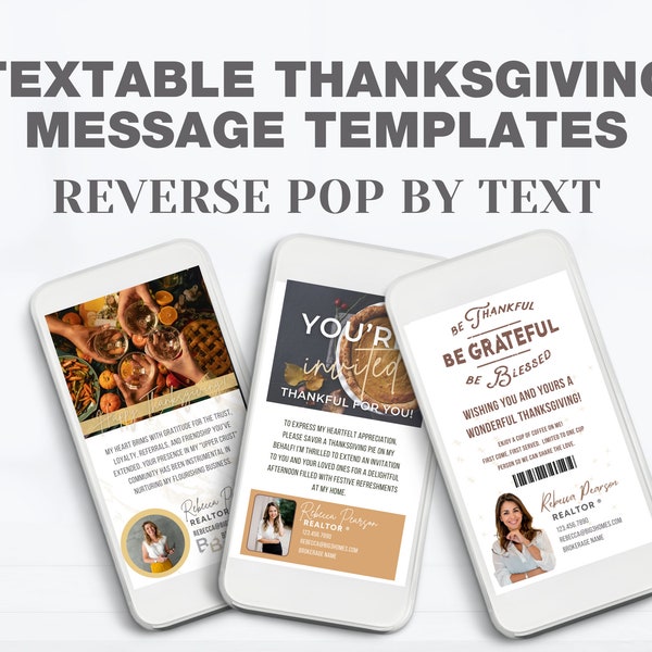 Reverse pop by invite, pie party invite text, thanksgiving text, real estate marketing, Thanksgiving client message, EDIT IN CANVA