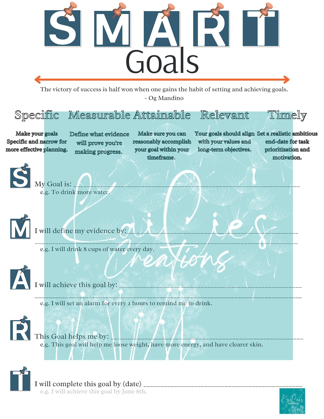 Smart Goals Printable Worksheet Etsy Finland