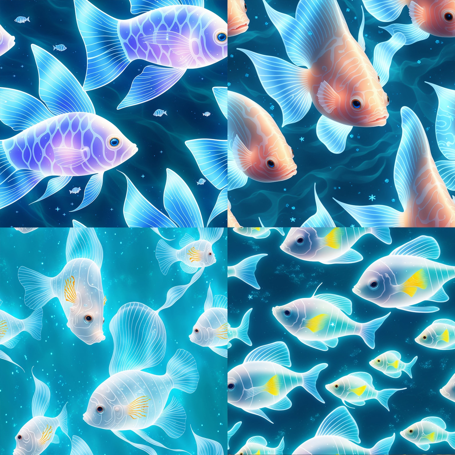 Digital Fish Pattern Ghost Fish- Set of 4 - Digital Seamless Pattern Download Printable - Etsy