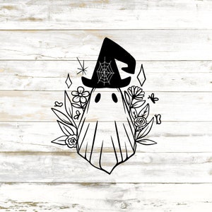 Halloween Ghost Sticker Vinyl Decal, Halloween Ghost, Spooky Car Decal, Cobwebs, Floral Ghost, Halloween Gift