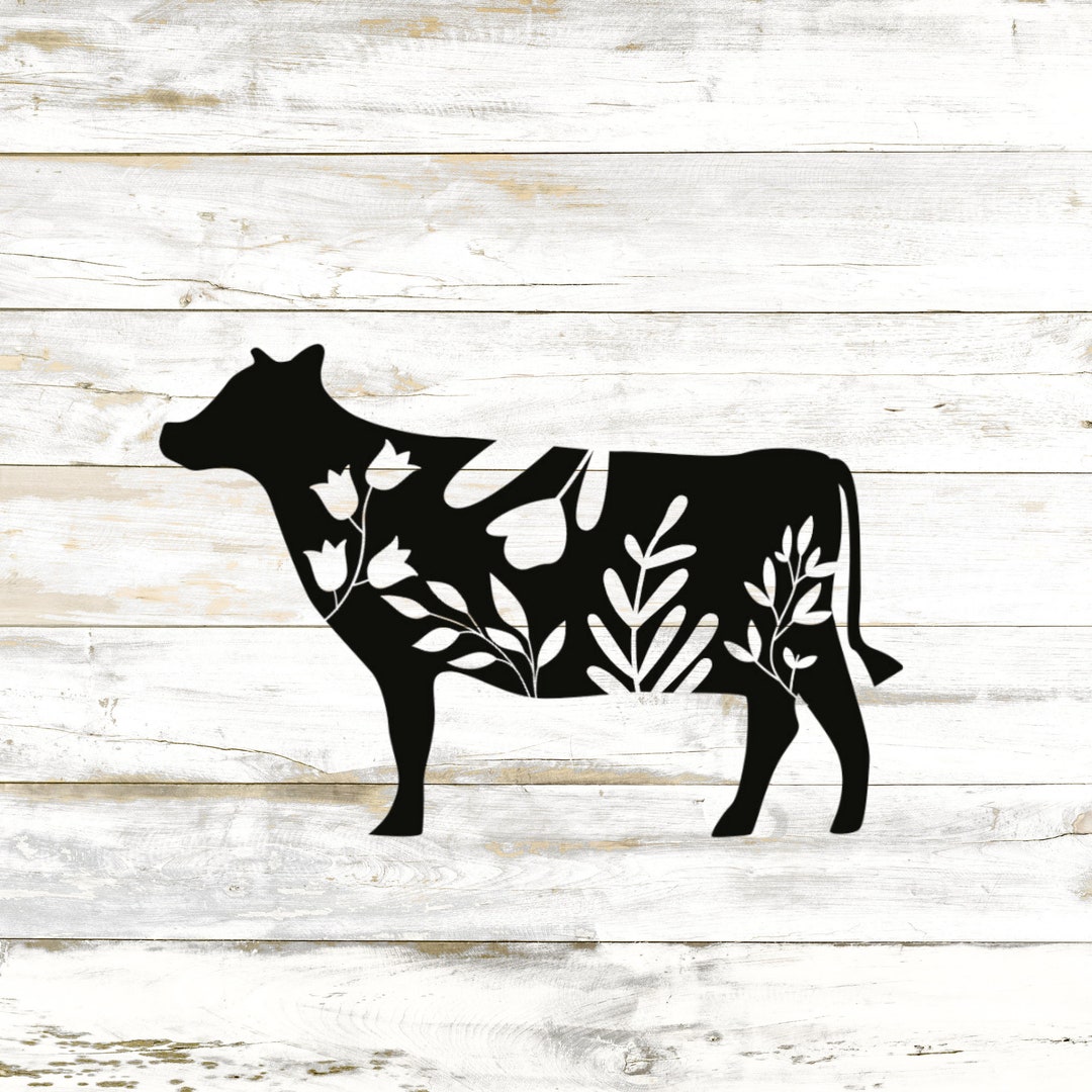 Floral Cow Vinyl Decal Farm Animal Decal for Car, Floral Cow Sticker