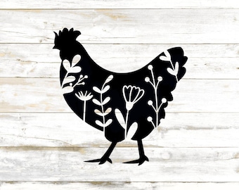 Floral Chicken Vinyl Decal: Farmhouse Car Sticker