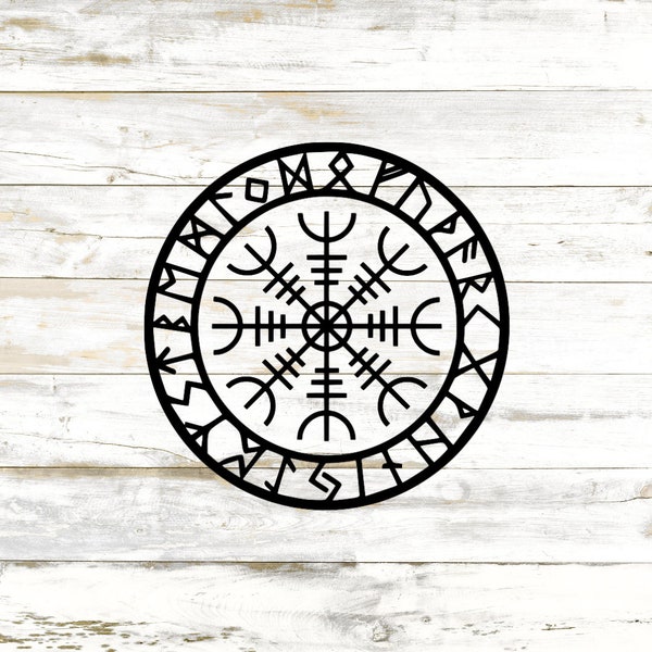 Helm of Awe and Runes Vinyl Decal Sticker - Aegishjalmr Decal, Helm of Terror, Runic Alphabet