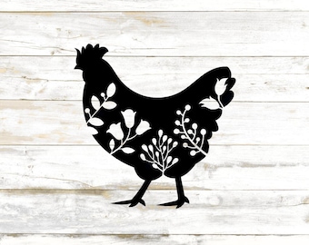 Floral Chicken Vinyl Decal: Farmhouse Car Sticker
