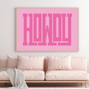 Impresión de Howdy rosa, póster rosa, impresión de Howdy, póster de vaquera rosa, arte rosa, decoración de dormitorio de Howdy rosa, tienda en Canadá, orgullo canadiense