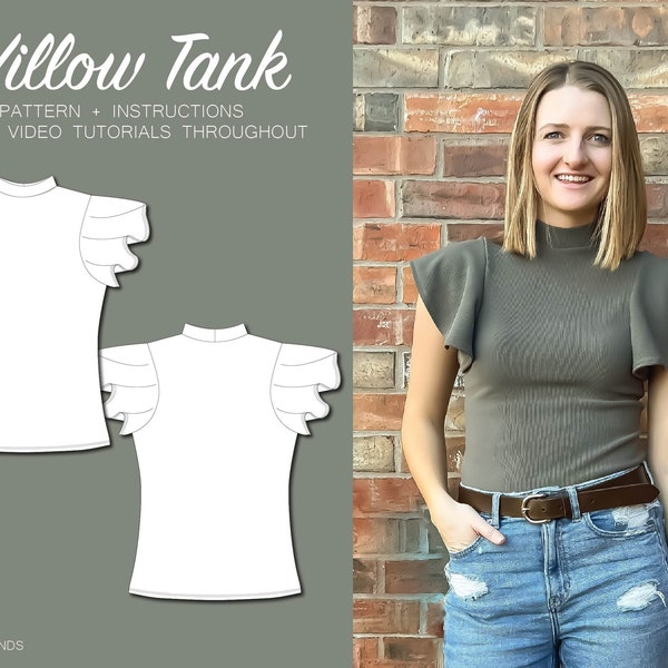 Tank Top | Digital Sewing Pattern | Sizes 2-14 | PDF Download | Ruffle Sleeve, Mock Neck Tank