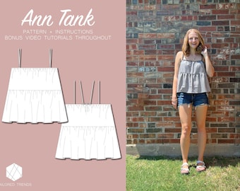 Tiered Tank | Digital Sewing Pattern | Sizes 2-14 | PDF Download | Gathered Tank with Bias Binding Straps