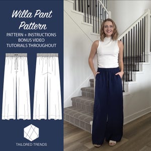 Wide Leg Pants | Digital Sewing Pattern | Sizes 2-14 | PDF Download | Woven Pants with Elastic Waistband, Optional Drawstring and Pockets