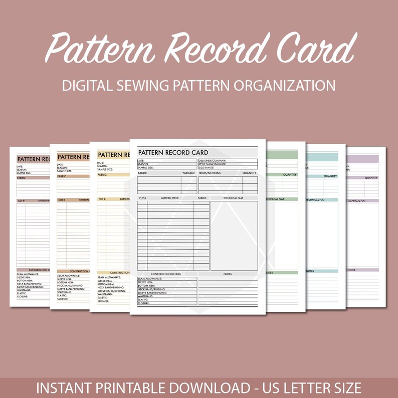 Pattern Record Cards | Sewing Pattern Organizer PDF | Printable Pattern ...