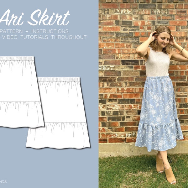 Tiered Skirt | Digital Sewing Pattern | Sizes 2-14 | PDF Download | Double Tiered, Mid-Calf Length Skirt with Elastic Waistband