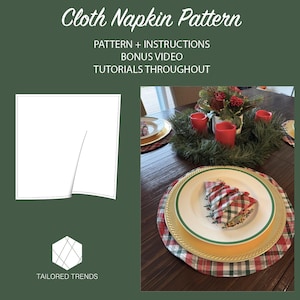 Cloth Napkin Sewing Pattern PDF | 7 Sizes + 2 Styles | Holiday Table Decor | Beginner-Friendly Digital Download