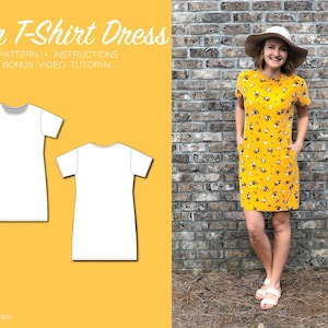 T-Shirt Dress | Digital Sewing Pattern | Sizes 2-14 | PDF Download | Short-Sleeved, Relaxed Fit Tee Dress with Pockets