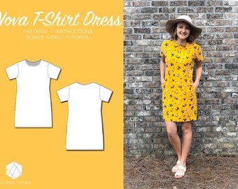T-shirtjurk | Digitaal naaipatroon | Maten 2-14 | Pdf-download | Relaxed-fit T-shirtjurk met korte mouwen en zakken