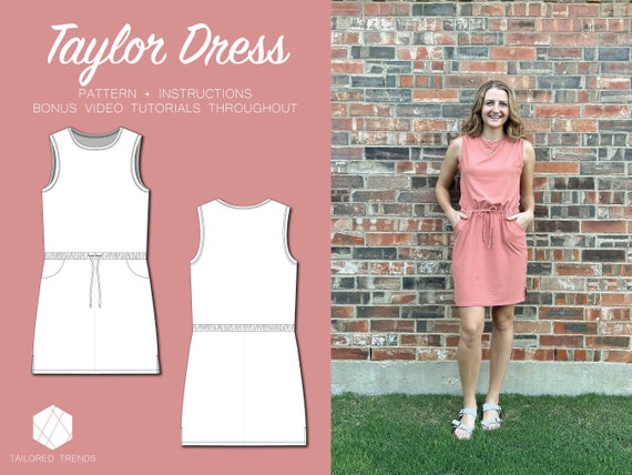 Tie Front Dress | Digital Sewing Pattern | Sizes 2-14 | PDF Download | Sporty Tank Dress, Relaxed Fit Dress with Pockets