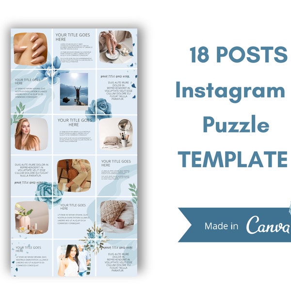 Elegant Instagram puzzle feed template - Instagram puzzle - Canva Instagram puzzle template - 18 posts - Instagram template - Floral