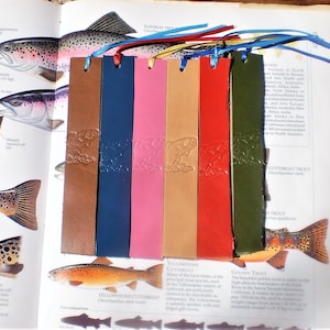 Majestic leaping trout wildlife leather bookmark Nature leather bookmark men's or women's wildlife bookmark