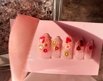 Flower 3D Press On Nails |Japanese Gel | Press On Nails | Reusable Nails | False Nails | Fake Nails | Coffin Nails | Artist Pattern Nails
