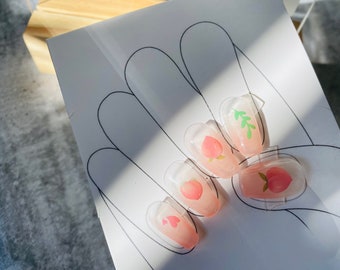 Juicy Peachy Press On Nails |Japanese Gel | Press On Nails | Reusable Nails | False Nails |Fake Nails | Coffin Nails | Artist Pattern Nails