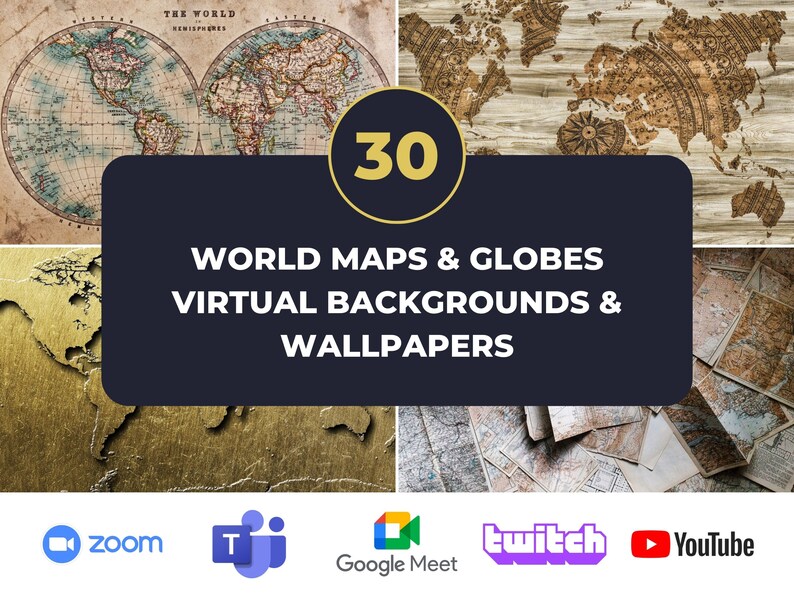 30 Zoom Backgrounds World Globes & Maps Virtual Etsy