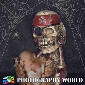 Halloween Pirates Newborn Digital Background - Digital Backdrop Skeleton Overlay Background Composite Girl Boy - Halloween Backdrop