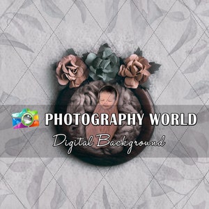 Neugeborenen grau, digitaler Hintergrund mit Blumen, Instant Download, Background Photoshop, digitaler Hintergrund für Fotografen