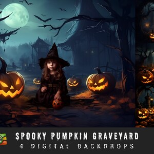 Spooky Pumpkin Graveyard Digital Background, Digital Backdrop Composite Pumpkin Forest, Vampire Bats, Halloween Backdrop, Digital Download
