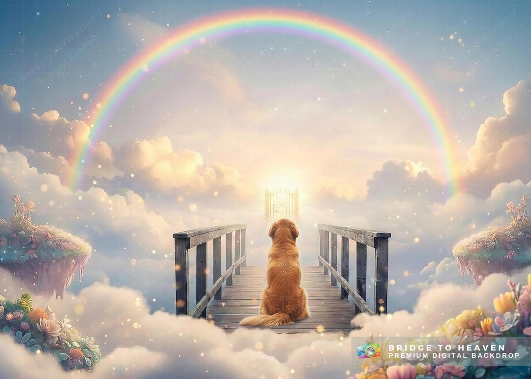 Rainbow Bridge to Heaven Pet Memorial Digital Backdrop, Remembrance ...