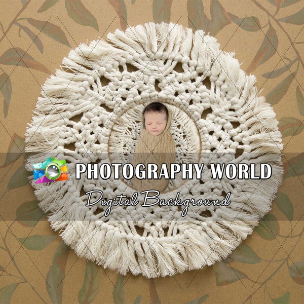 Mother's DayRound Macrame Weave Newborn Digital Backdrop Beige - JPEG - Background Composite - Instant Download