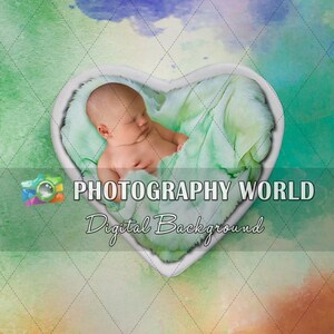 Valentine&#39;s Day Watercolors Love Heart Digital Background for Newborns, Background Composite, Love Heart, Digital backdrop photographers
