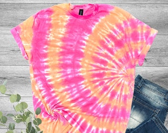 Tie Dye Shirt , Womens tie dye shirt, Men Tie dye shirt, Family tie dye shirt,  Adult tie dye shirt, Pink and Orange spiral tie dye shirt