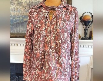 Vintage 70s Felice Women's Floral Polyester Long Sleeve Shirt