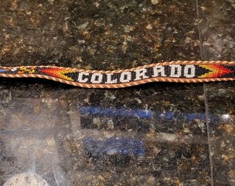 Vintage Tooled Leather & Bead Colorado Belt. Tan Leather and  display picture 2