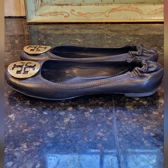 Tory Burch Black Reva Ballet Flats With Gold Emblem S… - Gem