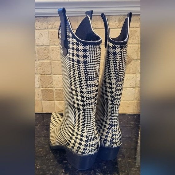 Women s Nature Breeze Black White Houndstooth Western Style Rain Boots Size 7