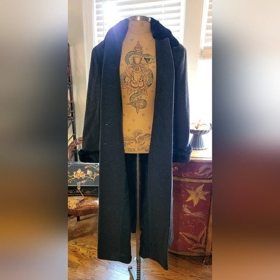 Vintage Albert Nipon Long Grey Wool and Black Fau… - image 8