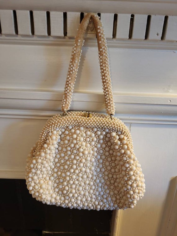 1950s white beaded purse