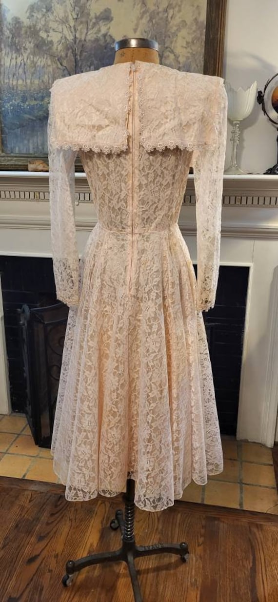 1980s Baby Pink Lace Midi Long Sleeve Dress - image 3