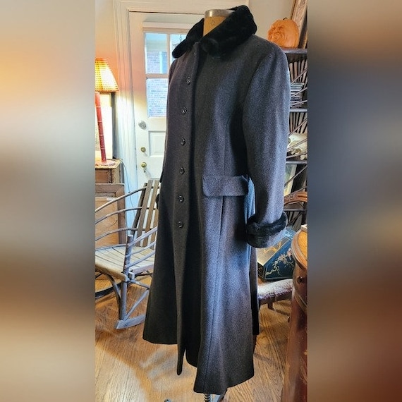 Vintage Albert Nipon Long Grey Wool and Black Fau… - image 2