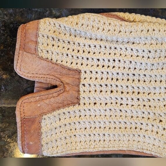 Vintage Brown Leather and Cream Crochet Driving G… - image 8