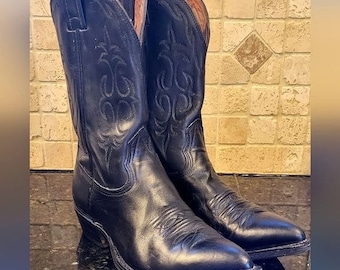 Men&#39;s Vintage Nocona Black Leather Western Cowboy Boots Size 8.5D