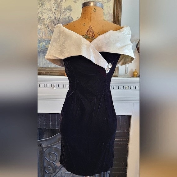 Vintage Jessica Mcclintock Gunne Sax Black and White Cocktail Dress Size 3 4 Etsy
