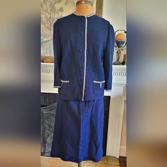 Navy knit skirt suit online